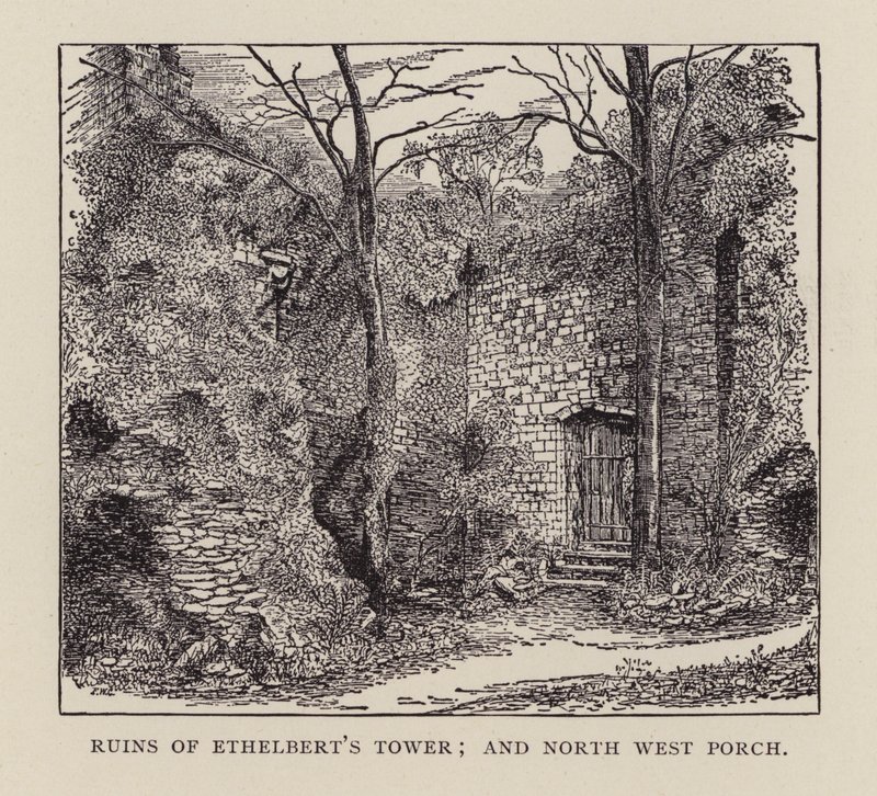 Canterbury: Ethelbert-torony romjai és az északnyugati tornác (litho) alkotó: English School