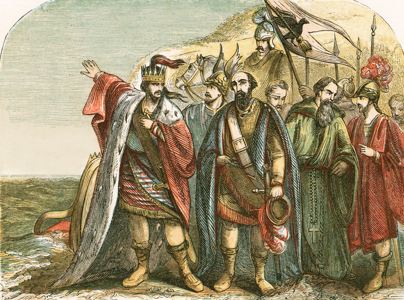 Canute megdorgálja udvaroncait alkotó: English School