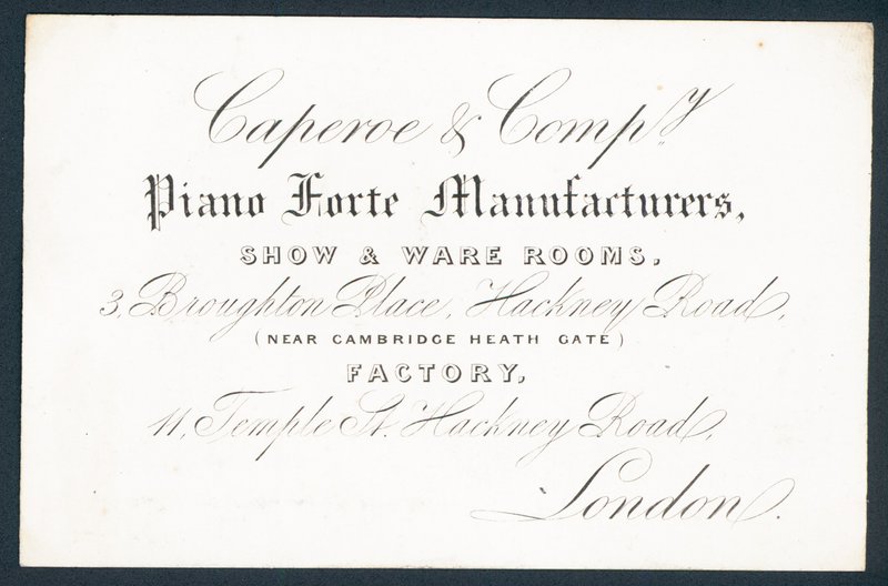Caperoe & Company, piano forte gyártók, kereskedelmi kártya alkotó: English School