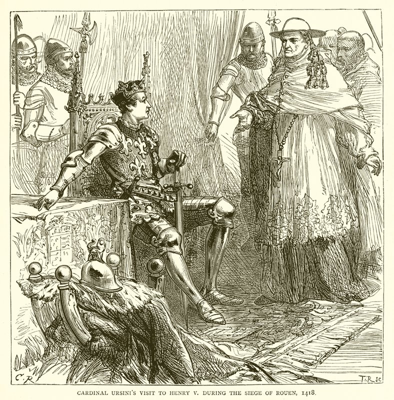 Ursinis bíboros látogatása V. Henriknél Rouen ostroma alatt, 1418 alkotó: English School