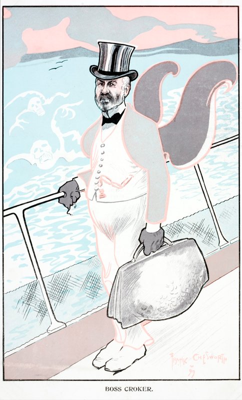 Richard "Boss" Croker, amerikai politikus karikatúrája (színes litográfia) alkotó: English School