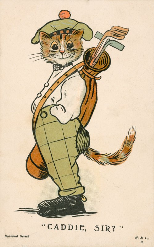 Macska, skót golf caddy (színes litho) alkotó: English School