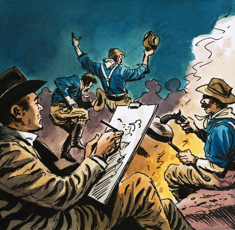 Lovas katona táncol egy tábortűz körül, Arthur Boyd Houghton vázlatokkal alkotó: English School