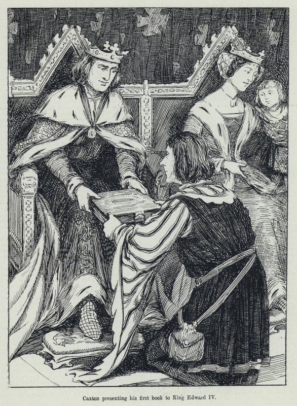 Caxton bemutatja első könyvét IV. Edward királynak (litho) alkotó: English School