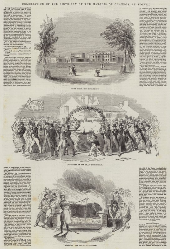 Chandos márki születésnapjának megünneplése Stowe-ban (metszet) alkotó: English School