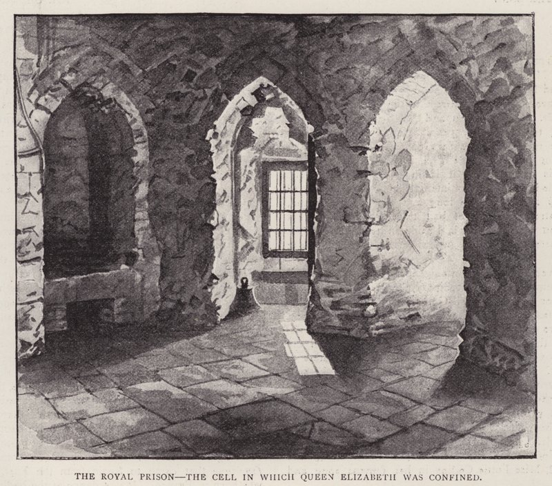 A londoni Tower cellája, amelyben a leendő I. Erzsébet királynőt 1554-ben bebörtönözték féltestvére I. Mária (litho) uralkodása idején alkotó: English School