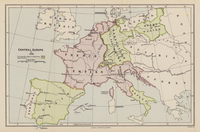 Közép-Európa 1812-ben (színes litográfia) alkotó: English School