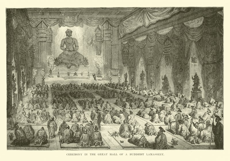 Ünnepség a Buddhista Lamassery nagytermében alkotó: English School