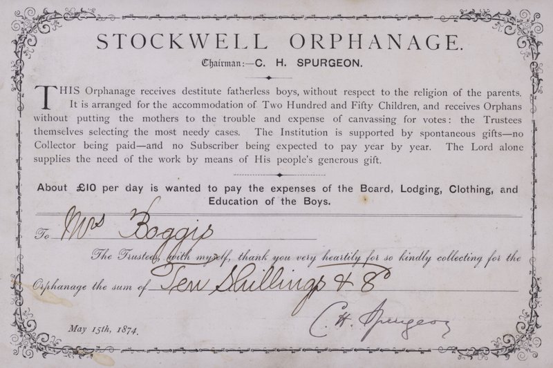 Köszönet oklevél a londoni Stockwell Orphanage adományáért, 1874 alkotó: English School