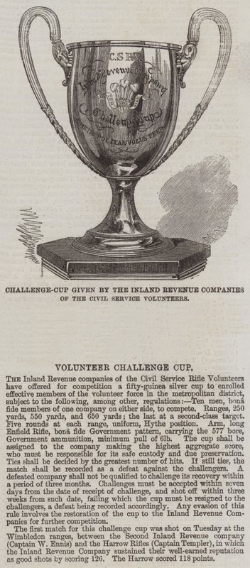 A Közszolgálati Önkéntesek Inland Revenue Companiesa által adott Challenge-Cup (metszet) alkotó: English School