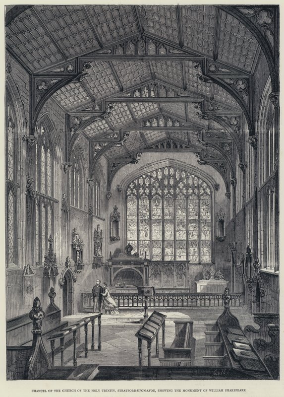 A Stratford-upon-Avon-i Szentháromság-templom kancellárja, William Shakspeare emlékműve (metszet) alkotó: English School
