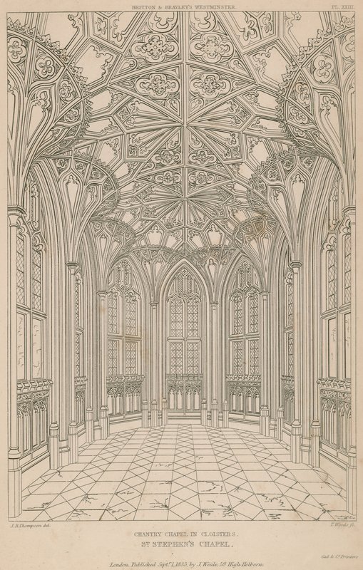 Chantry-kápolna a Cloisters-ben, a St Stephens-kápolna, a Westminster-palota alkotó: English School