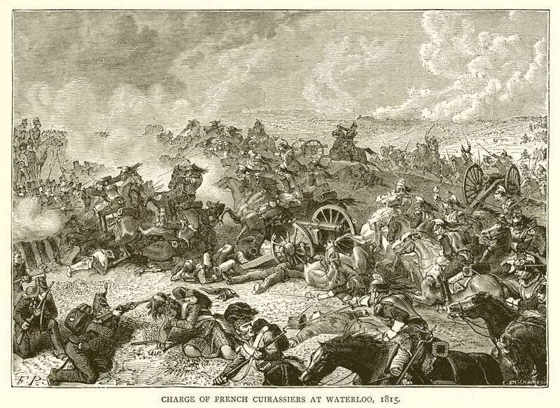 Francia Cuirassiers vádja Waterloo-ban, 1815 alkotó: English School
