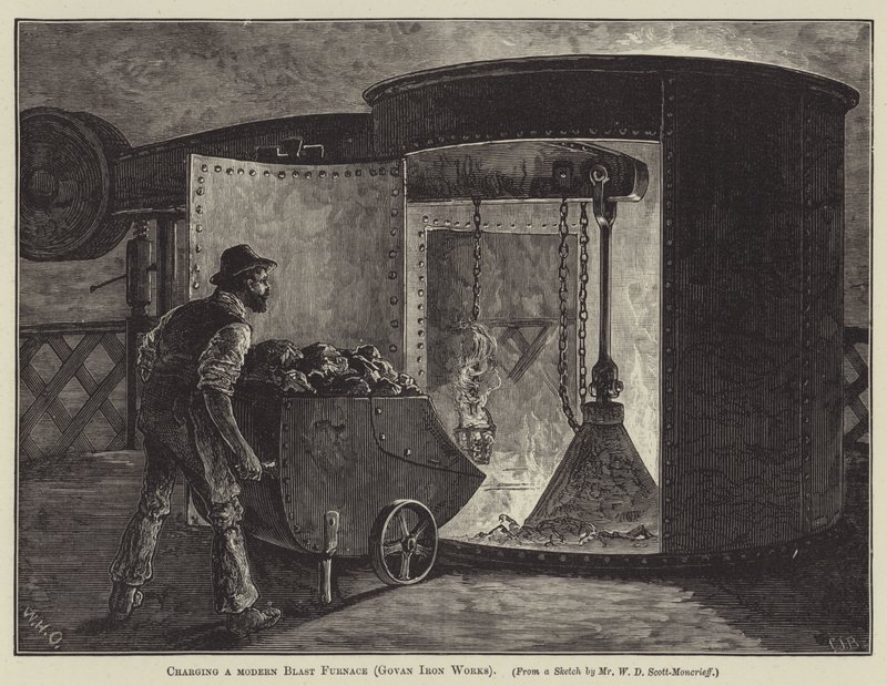 Modern nagyolvasztó töltése (Govan Iron Works) (metszet) alkotó: English School