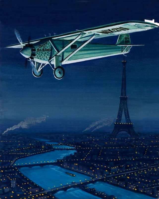 Charles Lindbergh Ryan monoplánja, a Spirit of St Louis Párizs felett repül alkotó: English School