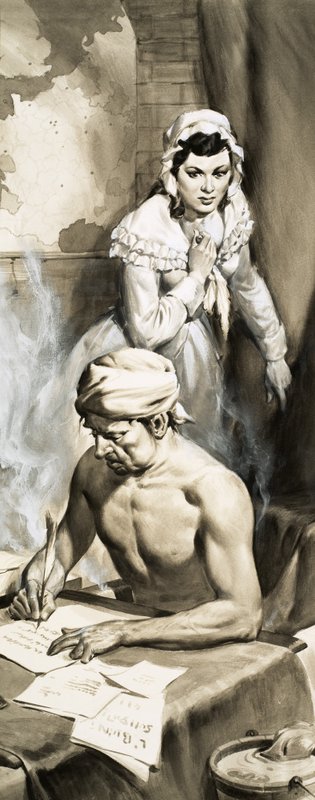 Charlotte Corday merényletet készül elkövetni Jean Paul Marat ellen alkotó: English School