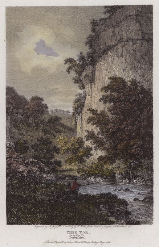 Chee Tor, a Wye folyón, Derbyshire (színes metszet) alkotó: English School
