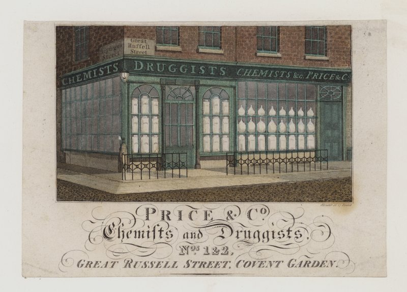 Vegyészek és gyógyszerészek, Price & Co, kereskedelmi kártya alkotó: English School
