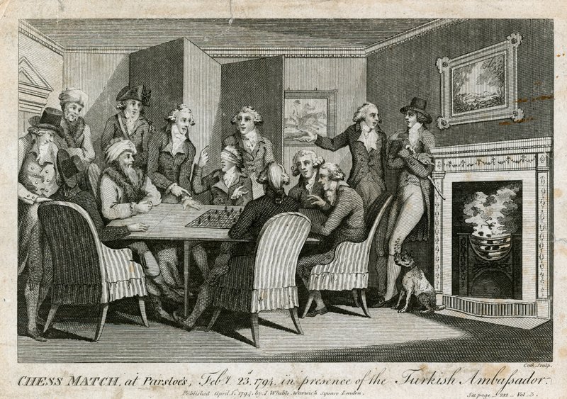 Sakkmérkőzés Parsloesban, 1794. február 23., a török nagykövet jelenlétében alkotó: English School