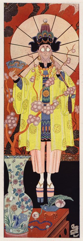 Chevalier de Villeclos kínai jelmezben (színes litho) alkotó: English School