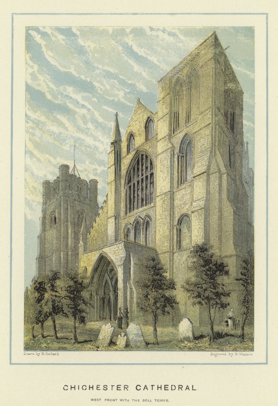 Chichester katedrális, nyugati front a harangtoronnyal alkotó: English School