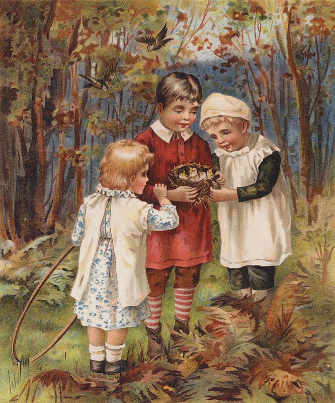 Madárfészket találó gyerekek (chromolitho) alkotó: English School