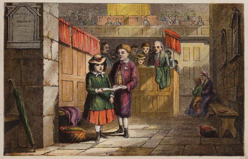 Gyerekek a templomban (színes metszet) alkotó: English School
