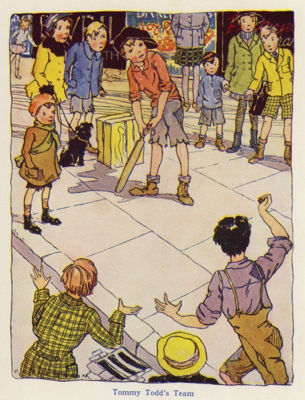 Gyermekek krikettezni az utcán (színes litó) alkotó: English School