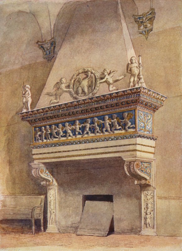 Delle Agneli kéménydarab, Ducal Palace, Urbino, Olaszország (színes litho) alkotó: English School