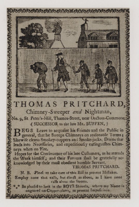 Kéményseprők, Thomas Pritchard, kereskedelmi kártya alkotó: English School