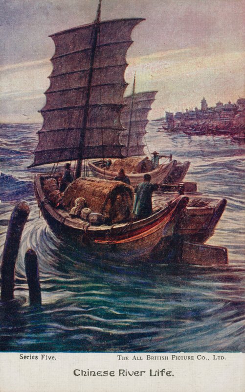 Kínai folyami élet (színes litho) alkotó: English School