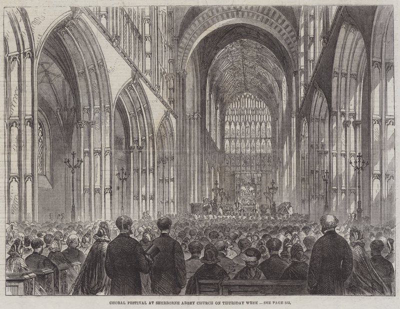 Kórusfesztivál a Sherborne Abbey Churchben a héten csütörtökön (metszet) alkotó: English School