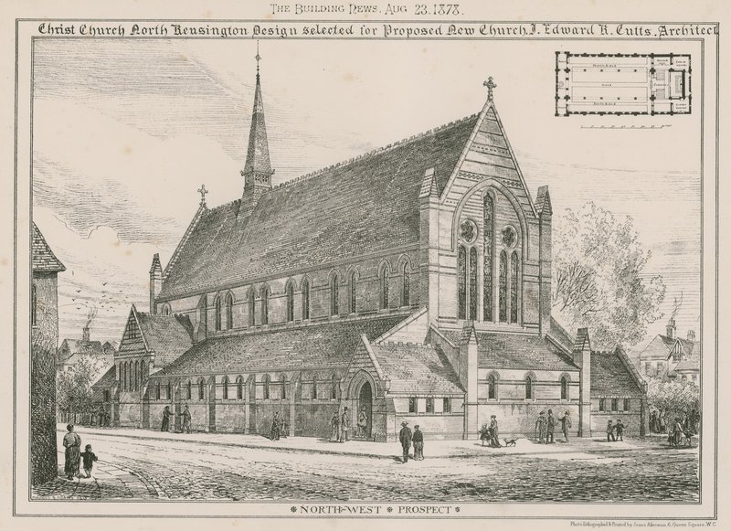 Christ Church, North Kensington: a tervezett új templomhoz kiválasztott terv alkotó: English School