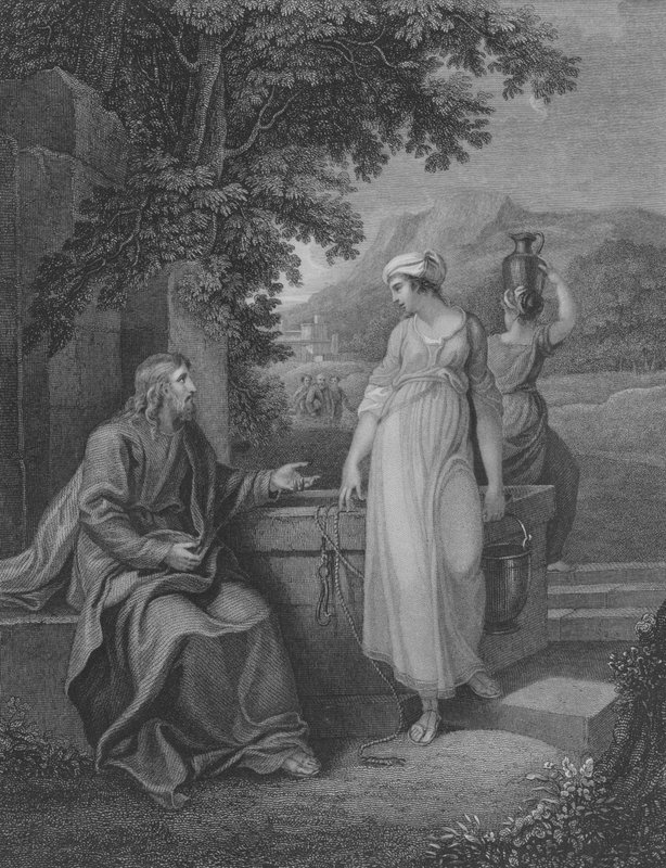 Krisztus és a szamariai asszony, Szent János 4., 5-27. vers (metszet) alkotó: English School