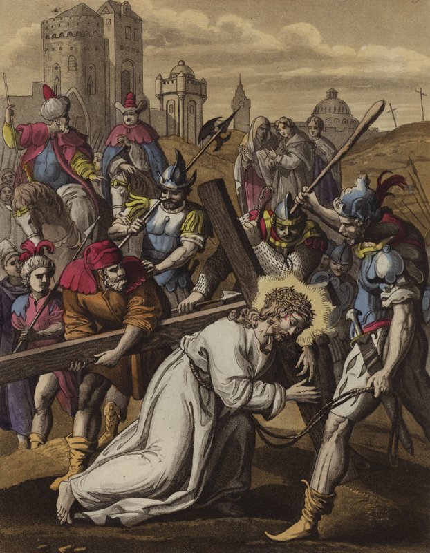 Krisztus elájul a kereszt alatt (színes litho) alkotó: English School