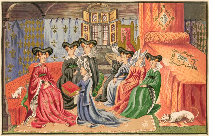 Christine de Pisan bemutatja műveit a királynőnek alkotó: English School