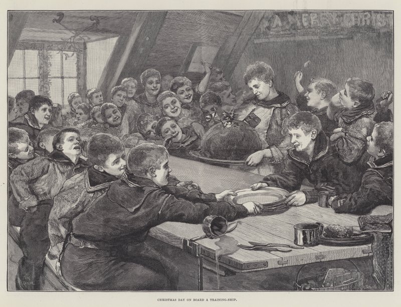 Karácsony napja egy oktatóhajó fedélzetén (metszet) alkotó: English School
