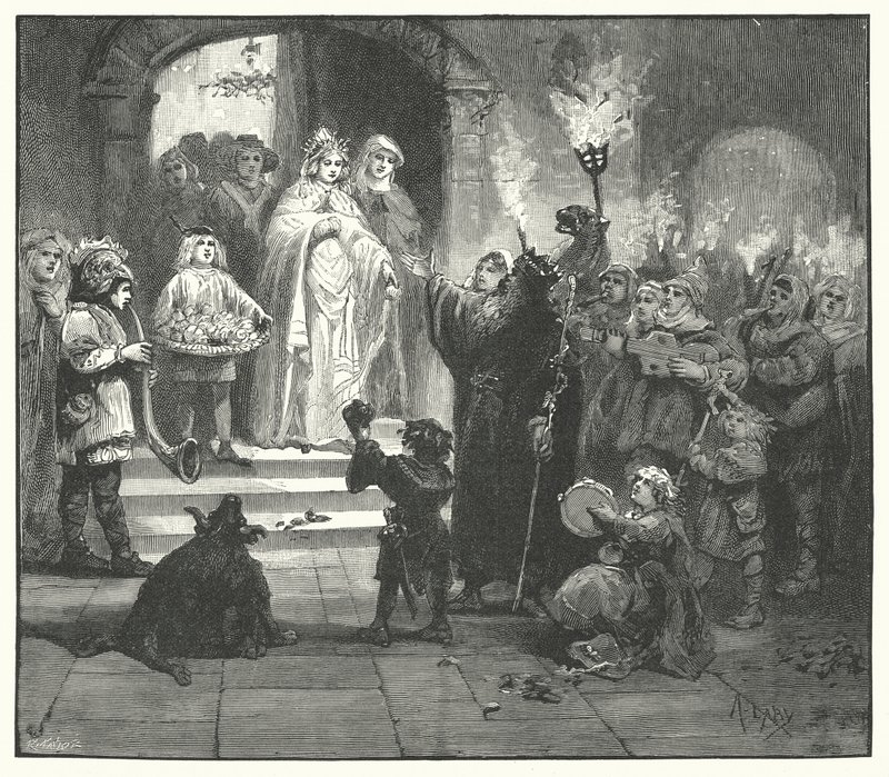Christmas Mummers Svédországban (metszet) alkotó: English School