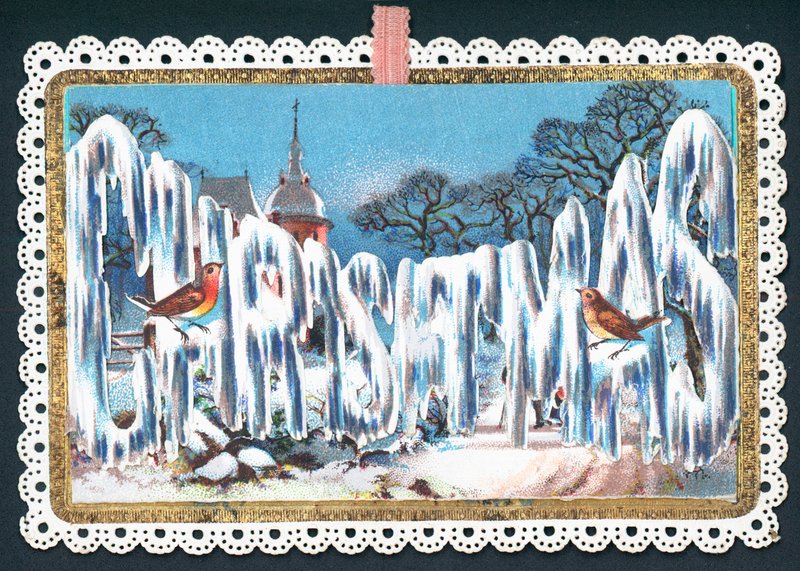 Karácsonyi szövegezés jégben, karácsonyi kártya alkotó: English School