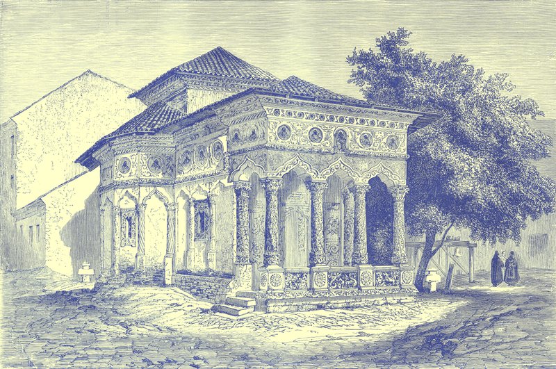 Bukaresti templom, illusztráció az Illustrated Travelsből, szerkesztette H. W. Bates, megjelent 1880 körül (digitálisan javított kép) alkotó: English School