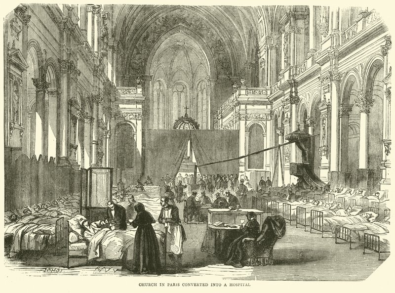 A párizsi templomot kórházzá alakították át 1870 novemberében alkotó: English School