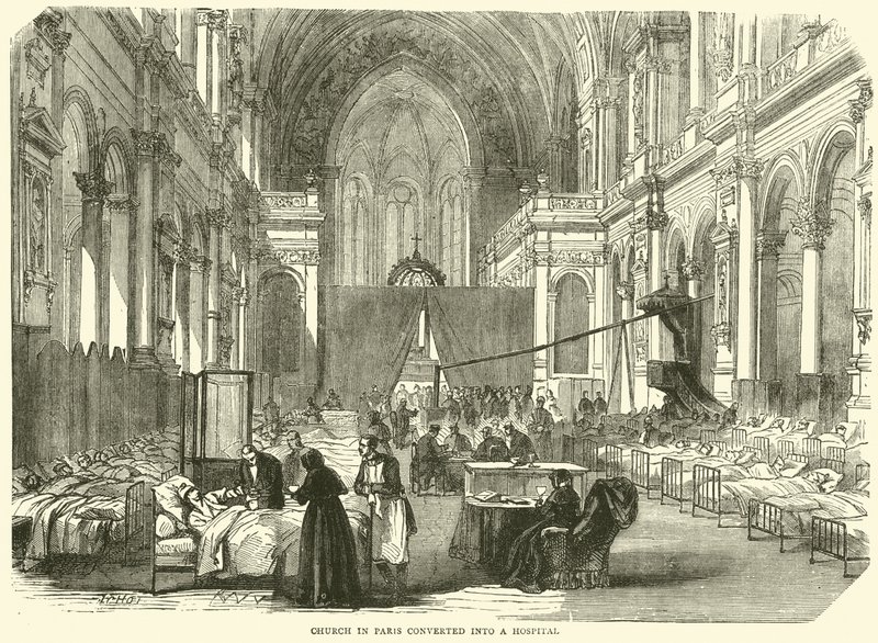 A párizsi templomot kórházzá alakították át 1870 novemberében alkotó: English School