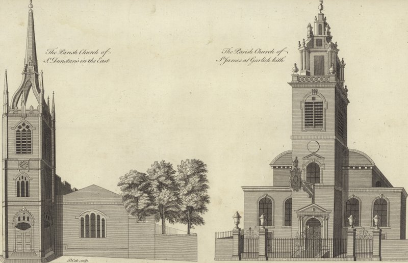 St Dunstan templom keleten és St James Garlickhythe templom, London alkotó: English School