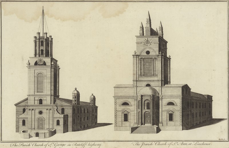 Szent György-templom, Ratcliff Highway és Szent János-templom, Limehouse, London alkotó: English School