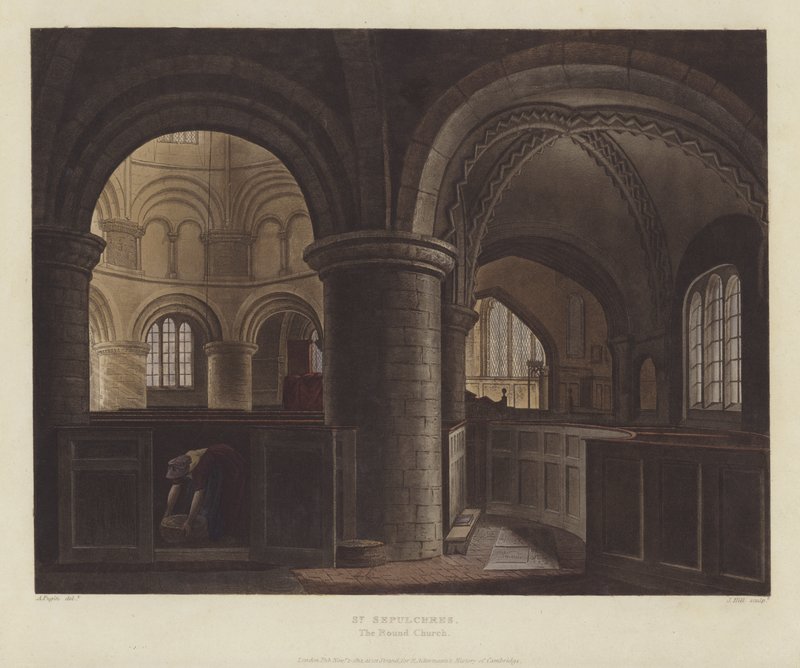 Szent Sír-templom (a kerek templom), Cambridge (színes metszet) alkotó: English School