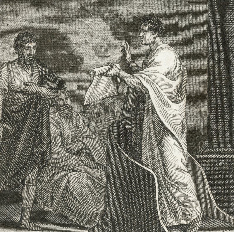 Cicero vádolja Catilinust a Szenátus Házában (metszet) alkotó: English School