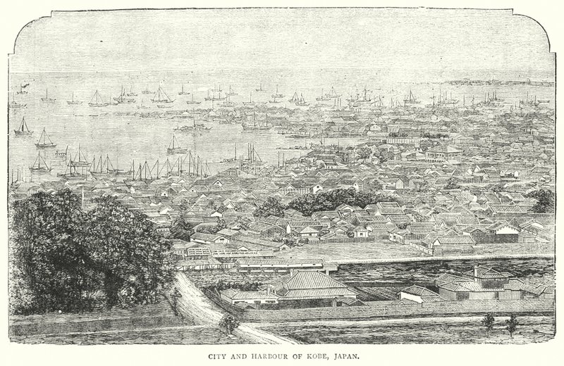 Kobe városa és kikötője, Japán (metszet) alkotó: English School
