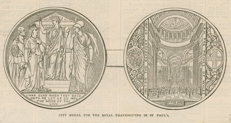 Városi érem a királyi hálaadás alkalmából a londoni St Pauls-katedrálisban, 1872. február 27-én alkotó: English School