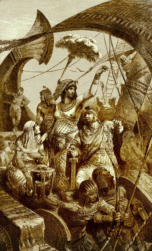 Kleopátra az actiumi csatában, illusztráció a The Illustrated History of the World-ből, megjelent 1880 körül (digitálisan javított kép) VII. Kleopátra (Kr. e. 69-30), az ókori Egyiptom utolsó fáraója; csata o alkotó: English School