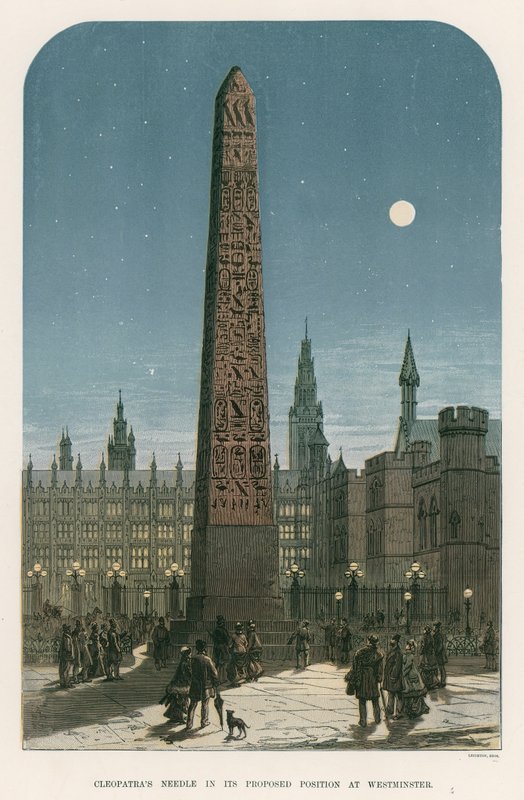 Cleopatras Needle a Westminsterben javasolt pozíciójában alkotó: English School
